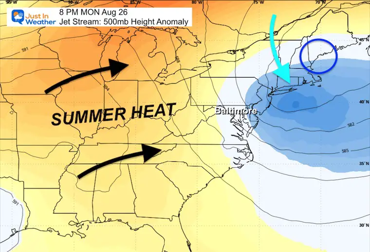 August 23 weather forecast jet stream Monday