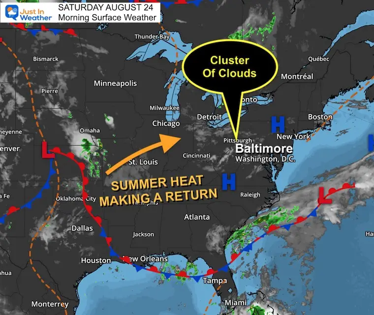 August 24 weather Saturday morning