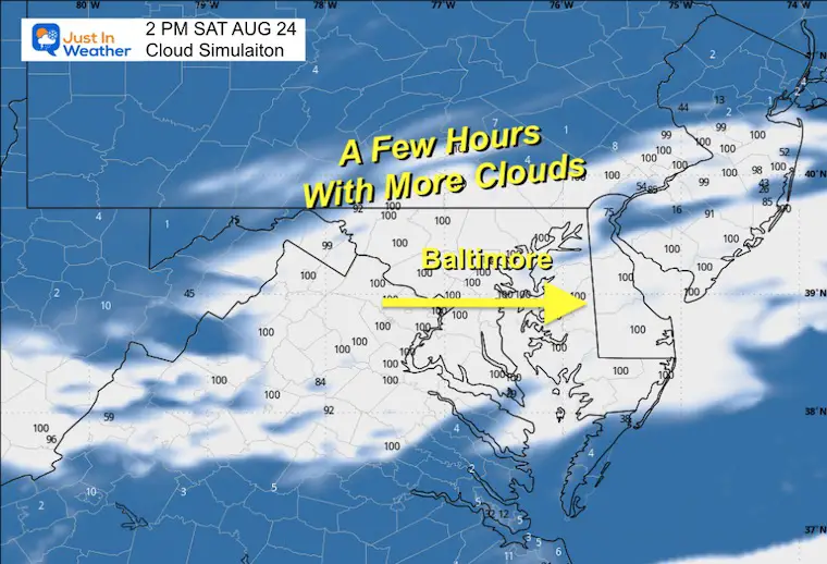 August 24 weather cloud forecast Saturday afternoon