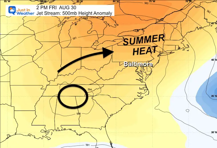 August 24 weather jet stream summer heat Friday