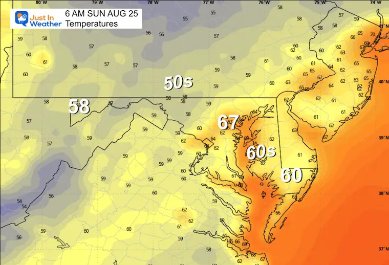 August 24 weather temperatures Sunday morning