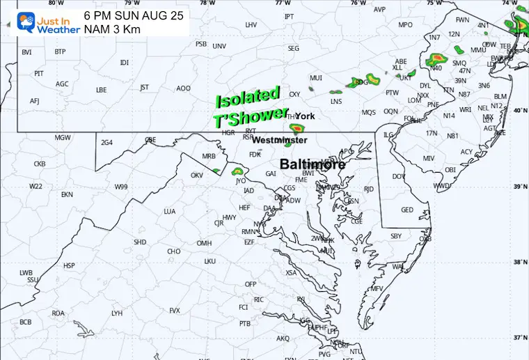 August 25 weather thunderstorm forecast Sunday evening