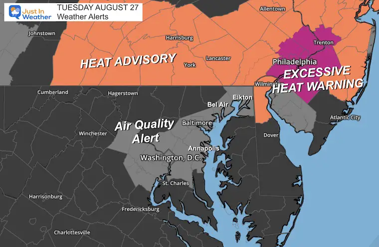 August 27 weather alerts heat advisory