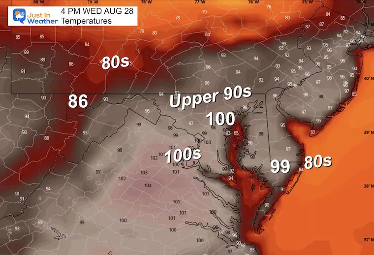 August 27 weather temperatures Wednesday afternoon