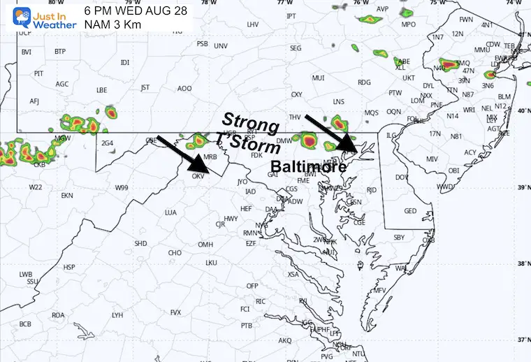 August 28 weather forecast storm radar Wednesday Evening