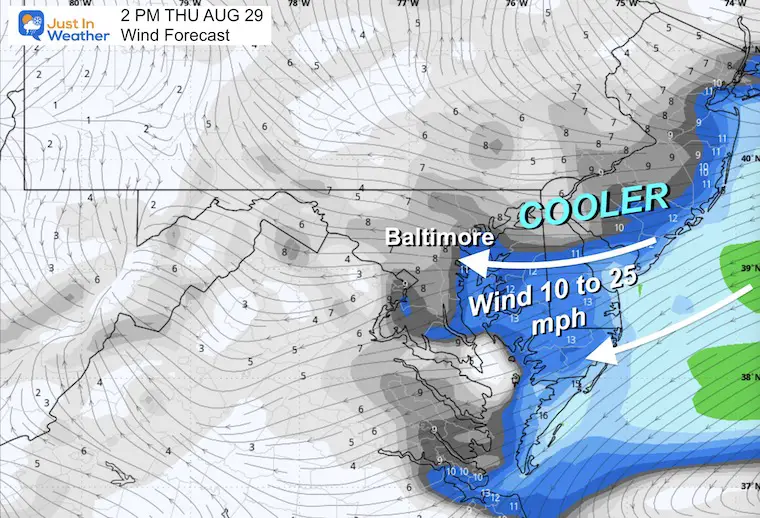 August 28 weather forecast winds Thursday afternoon