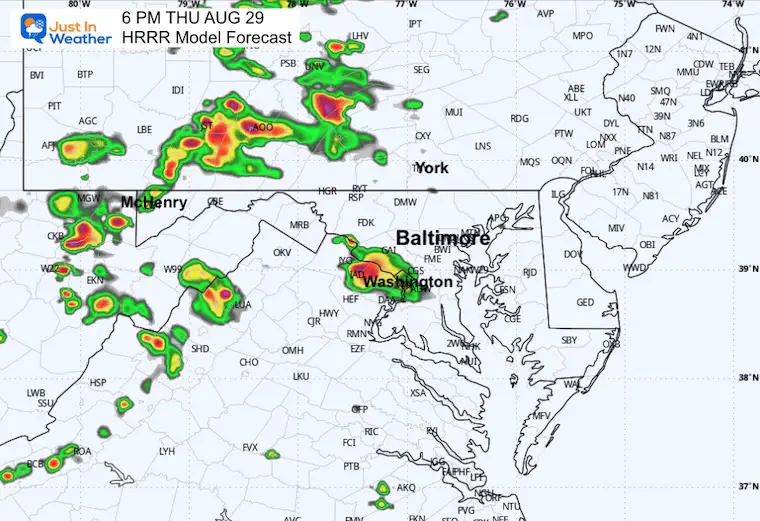 August 29 storm doppler radar Thursday evening HRRR