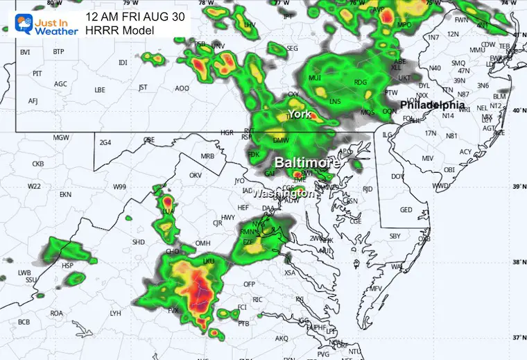 August 29 weather storm radar forecast HRRR Midnight