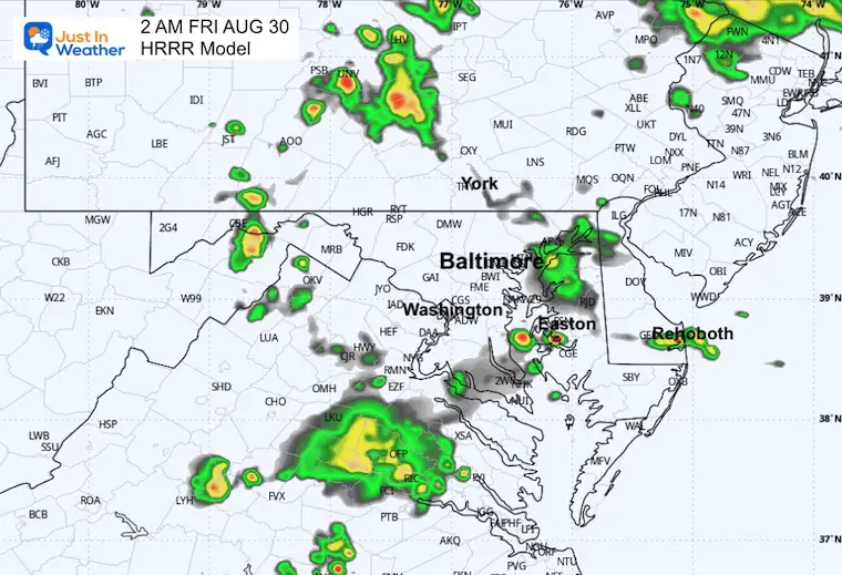 August 29 weather storm radar forecast HRRR Friday 2 AM