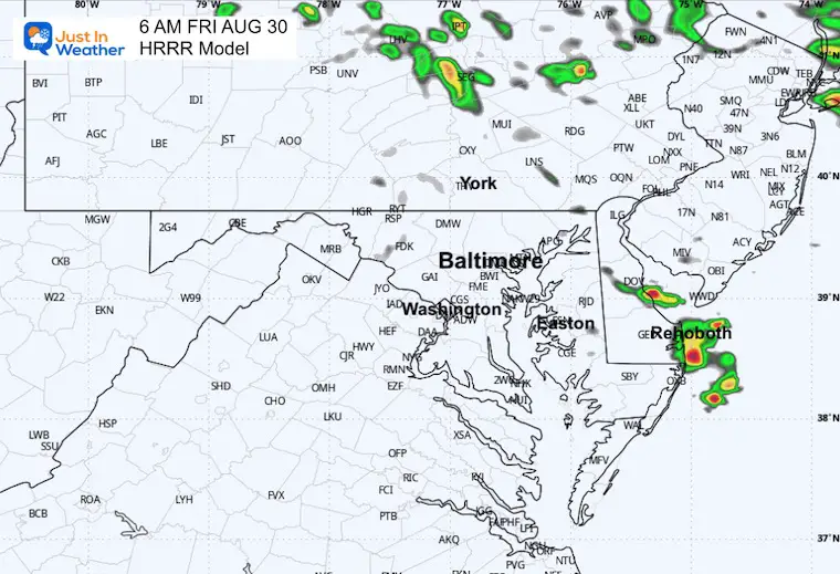 August 29 weather storm radar forecast HRRR Friday 6 AM