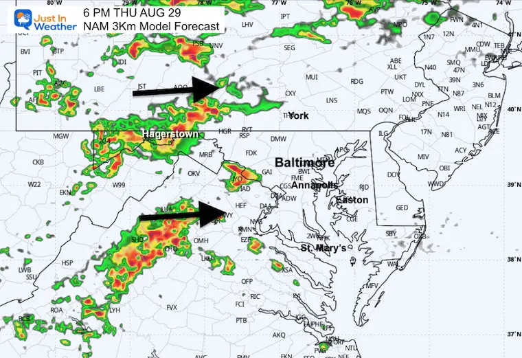 August 29 storm doppler radar Thursday evening NAM