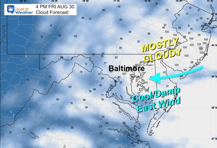 August 30 weather forecast clouds Friday afternoon