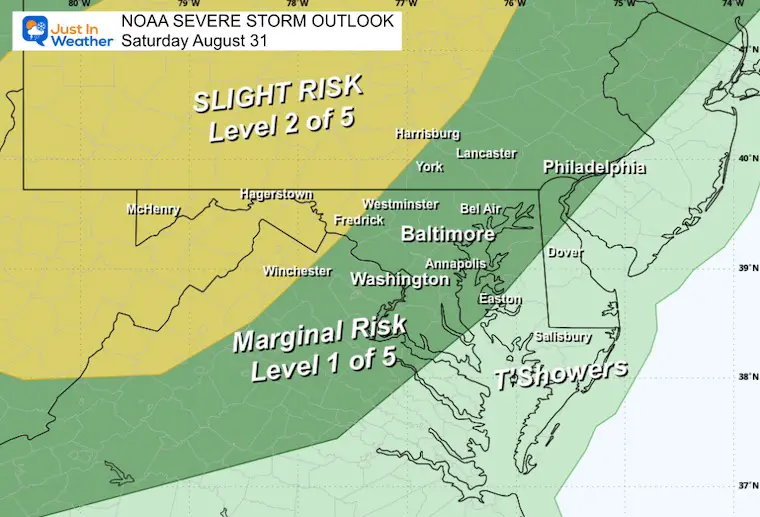 August 31 weather Severe Storm Risk Saturday