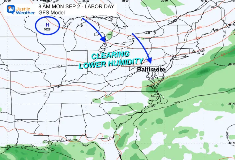 August 31 weather Labor Day Monday