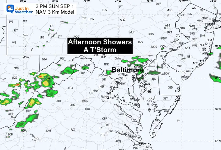 August 31 weather radar forecast Sunday afternoon