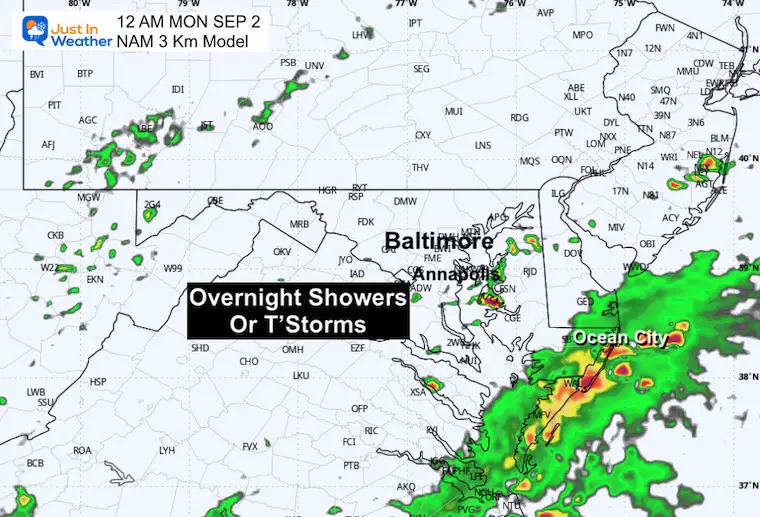 August 31 weather radar forecast Sunday night