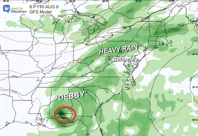 August 5 Hurricane Debby Forecast GFS Friday