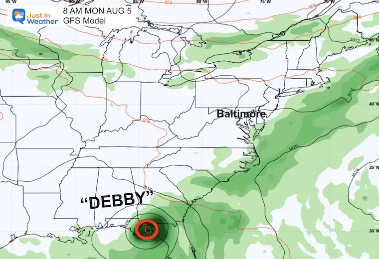 August 4 weather Debby Landfall Monday