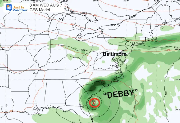 August 4 weather Debby Landfall Wednesday