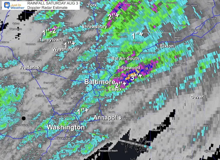 August 4 weather rainfall Saturday