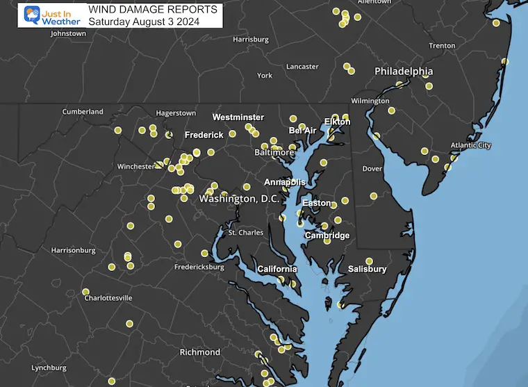 August 4 weather storm reports Saturday