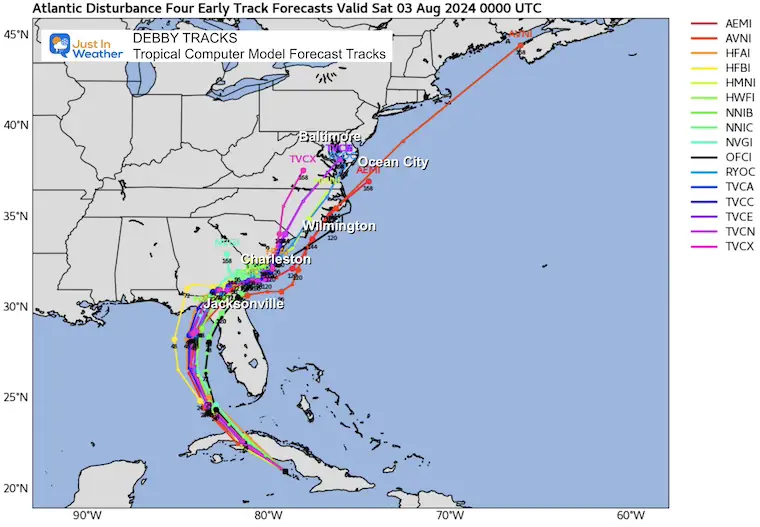 August 5 Hurricane Debby Forecast Computer Models