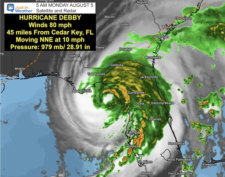 August 5 Hurricane Debby Satellite Monday Morning