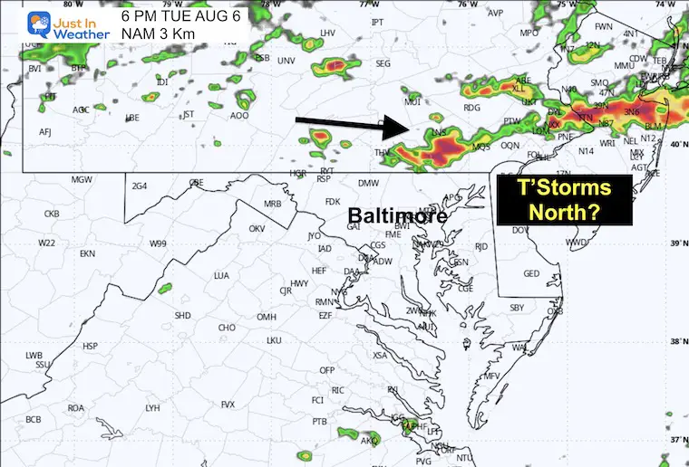 August 5 weather storm Tuesday NAM