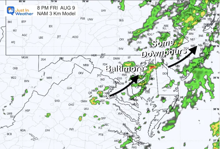 August 9 weather rain radar forecast Friday night