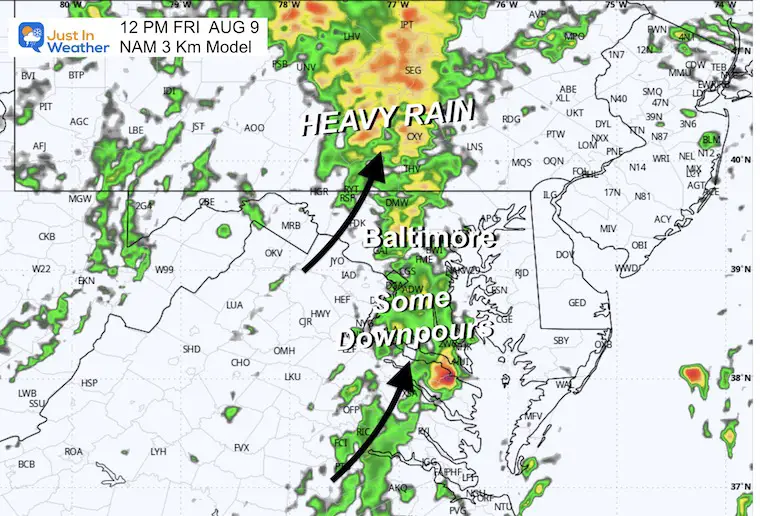 August 9 weather rain radar forecast Friday Noon