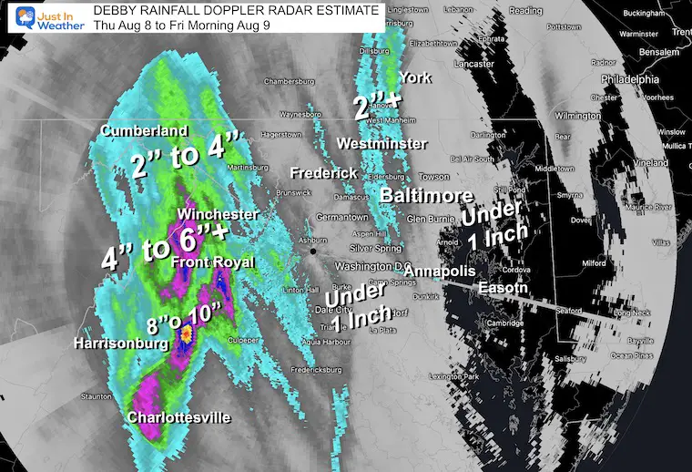 August 9 weather Debby rain radar estimate