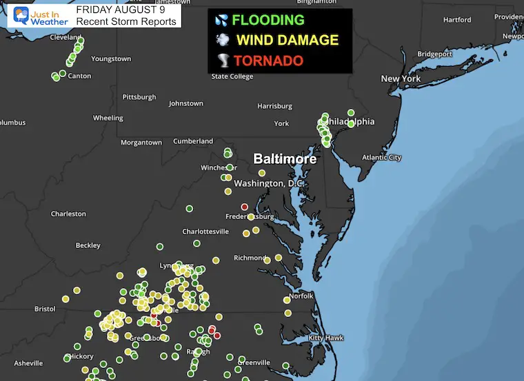 August 9 weather storm reports flooding tornado Thursday