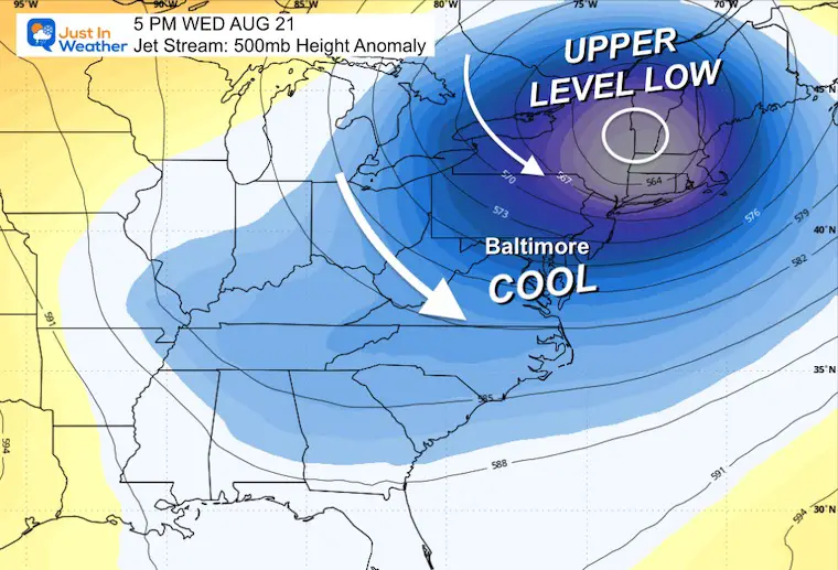 August 21 weather jet stream cool Wednesday August 21