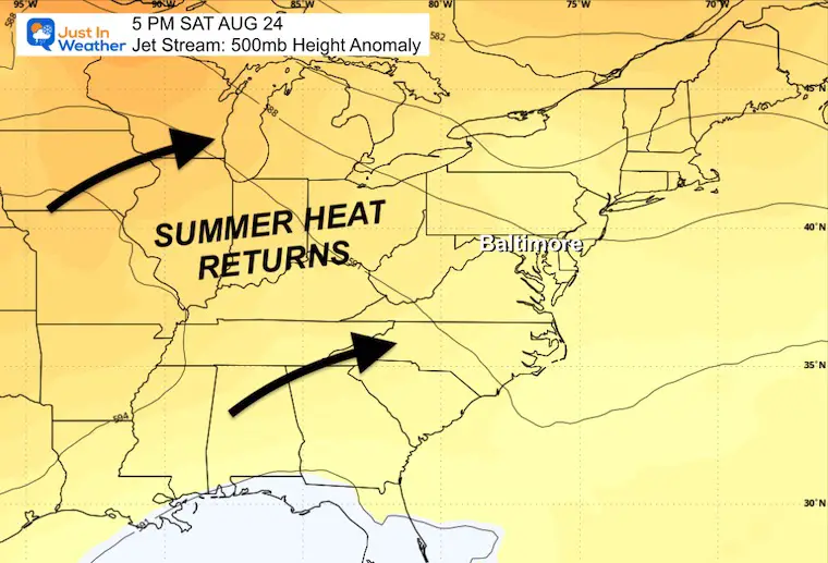 August 21 weather jet stream warm Saturday