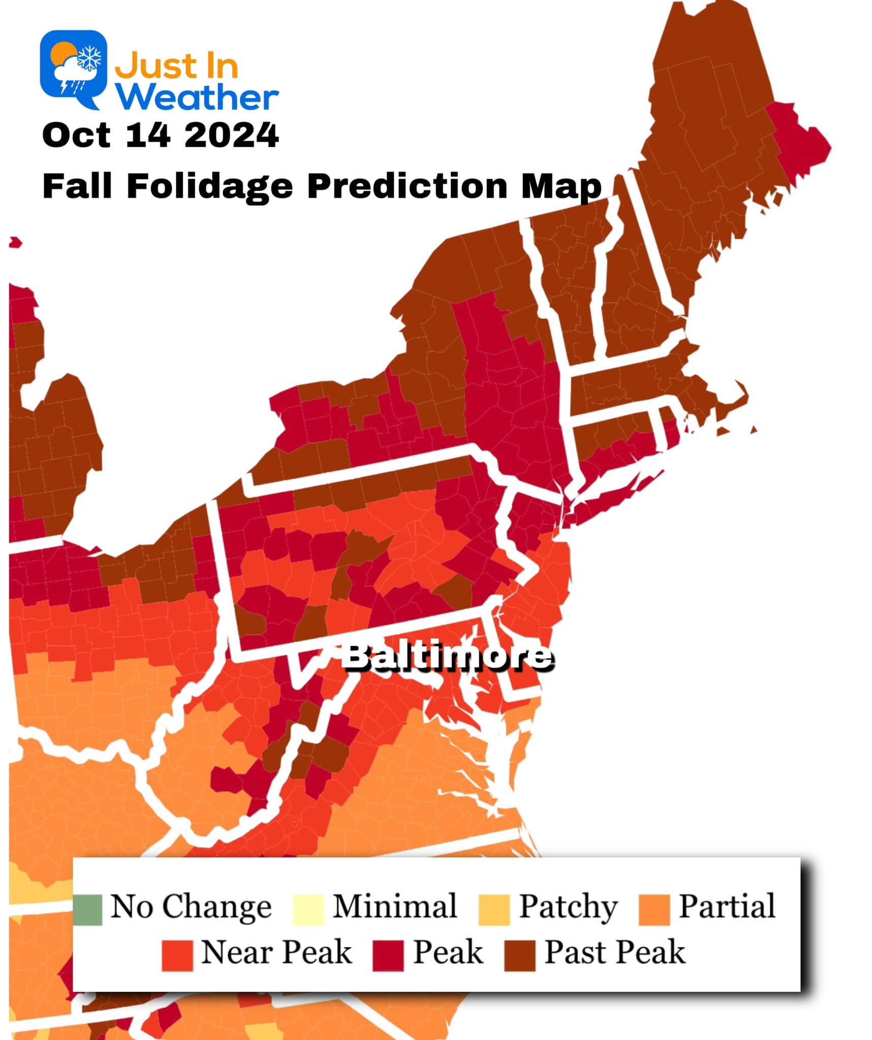 Fall Foliage Prediction Map October 14