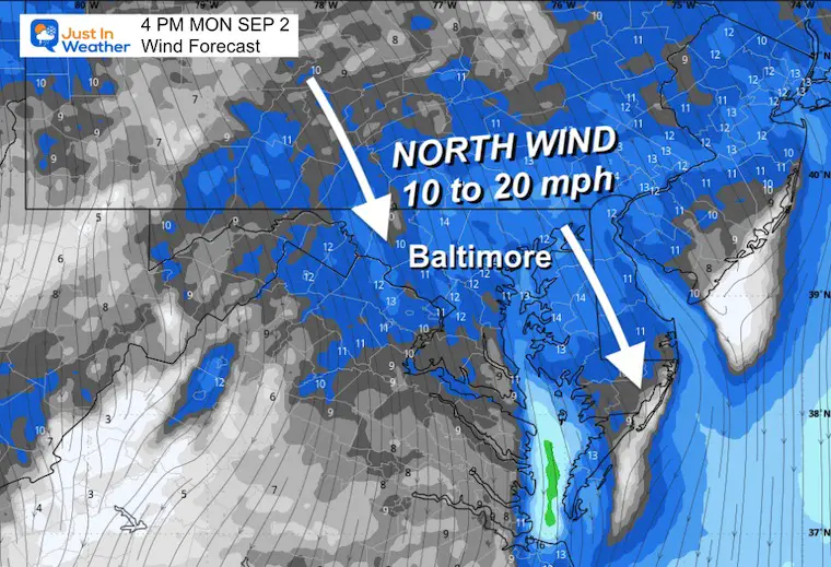 September 1 weather wind forecast Labor Day Monday afternoon