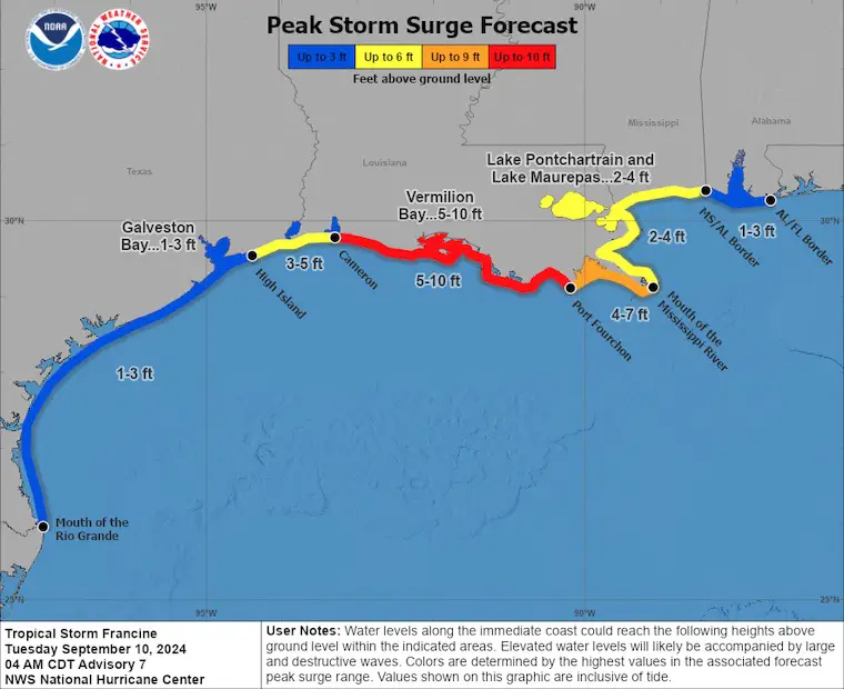 September 10 Francine Storm Surge Forecast