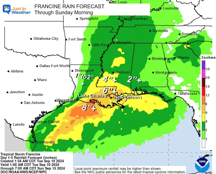 September 10 Francine rainfall forecast