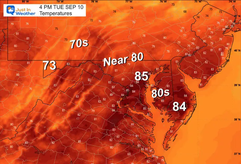 September 10 weather temperatures Tuesday afternoon