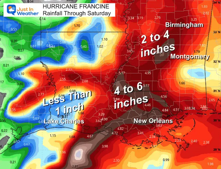 September 11 hurricane Francine rainfall