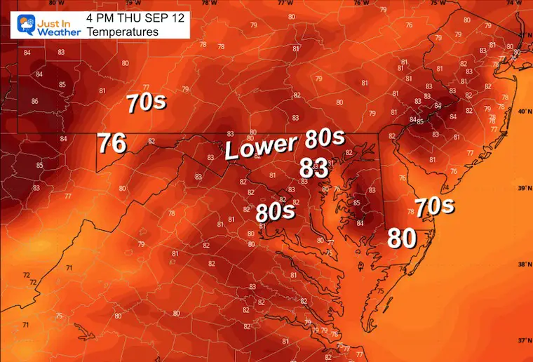 September 11 weather forecast temperatures Thursday afternoon