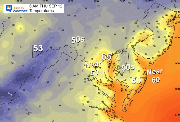 September 11 weather forecast temperatures Thursday Morning