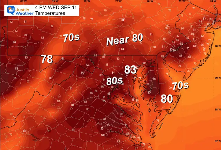 September 11 weather forecast temperatures Wednesday