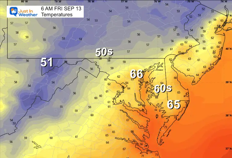 September 12 weather temperatures Friday morning