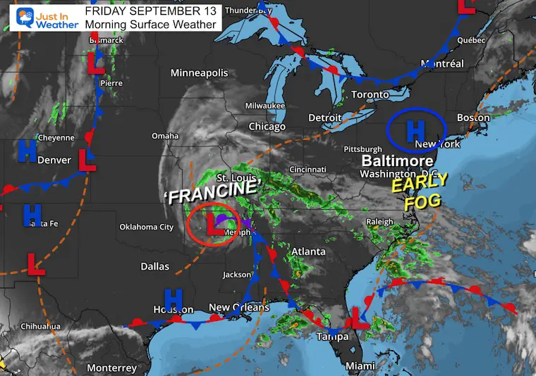 September 13 weather Friday morning