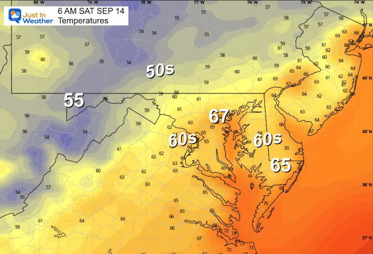 September 13 weather forecast temperatures Saturday morning