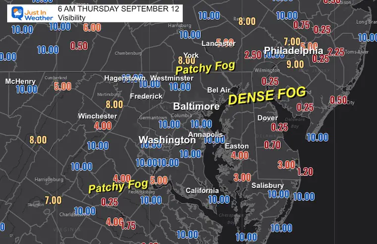 September 12 weather morning visibility fog