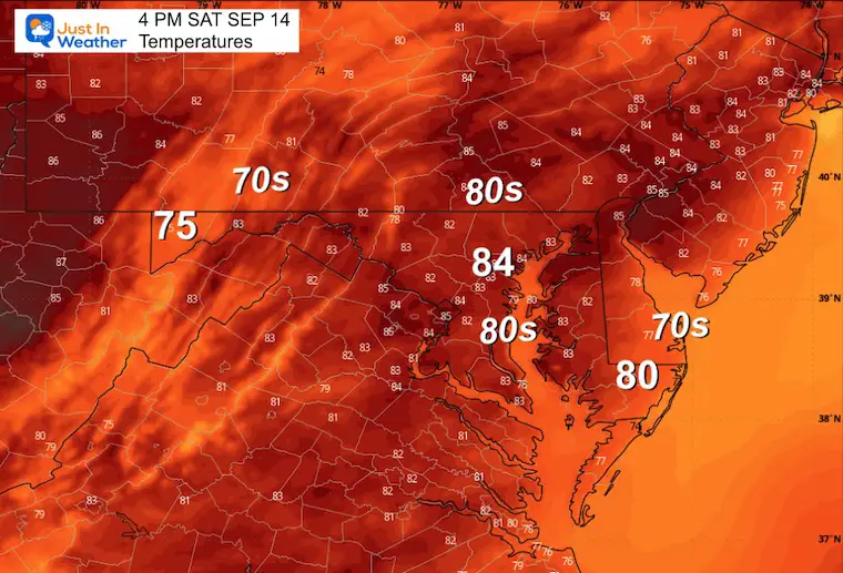 September 14 weather temperatures Saturday afternoon