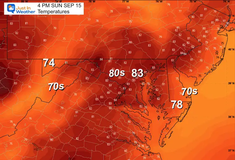 September 14 weather temperatures Sunday afternoon