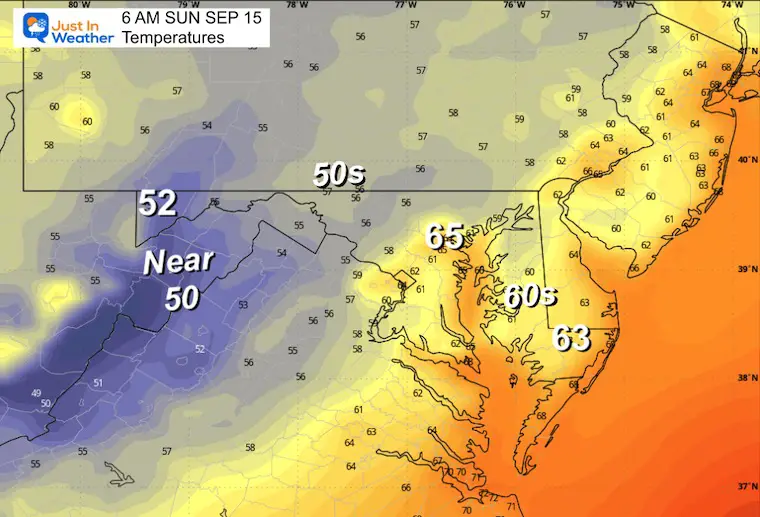 September 14 weather temperatures Sunday morning